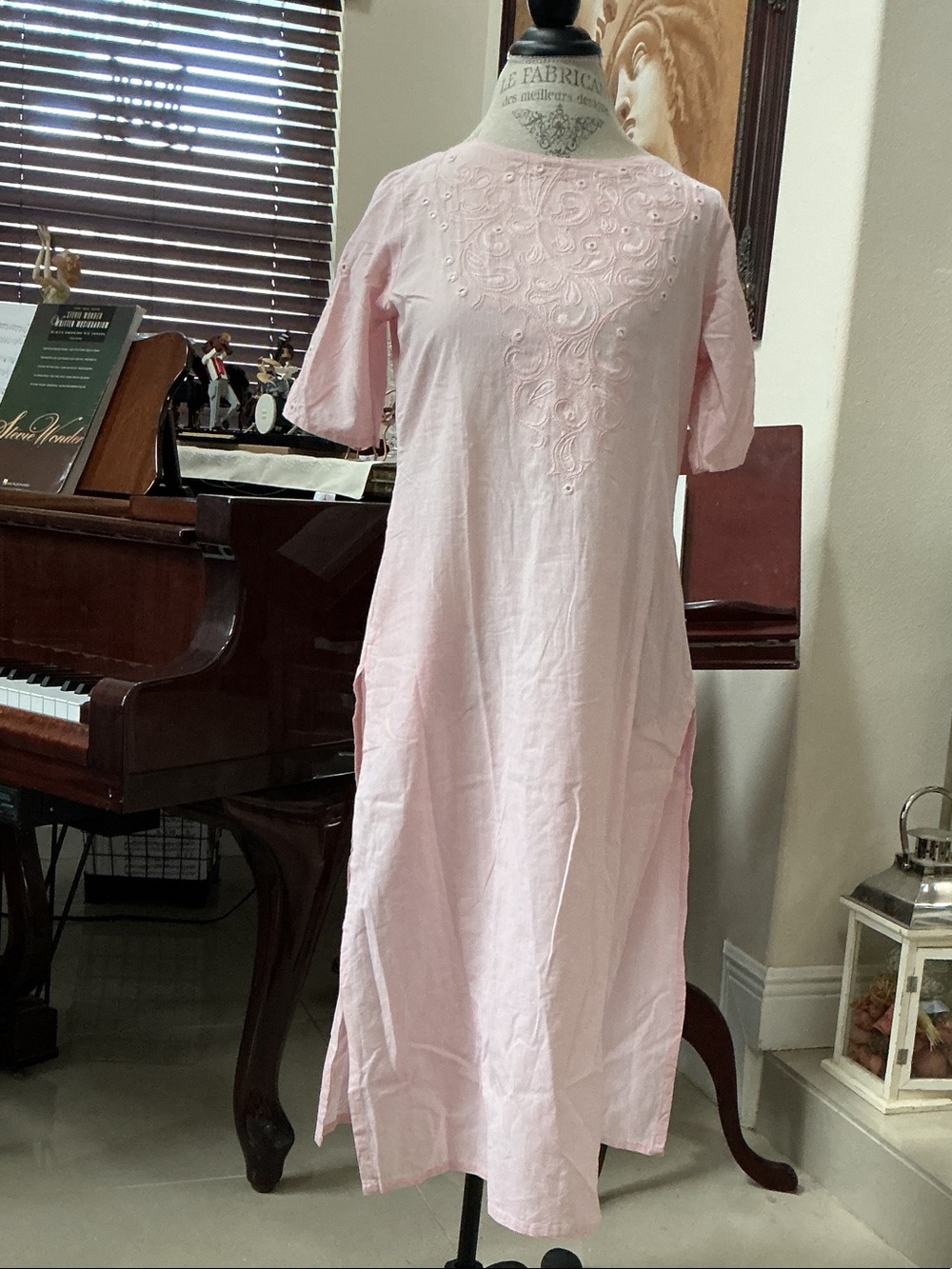 Women's Pink Embroidered Cotton Nightgown/ Cover Up